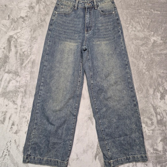 SHEIN Denim - SHEIN Women Blue Acid Wash High Waist Wide Leg Jeans Size 27 Medium Wash Denim